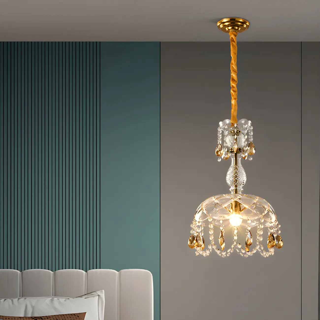 Luxury Dome Clear Crystal Pendant Light Adjustable Height Image - 4 | homeyfad