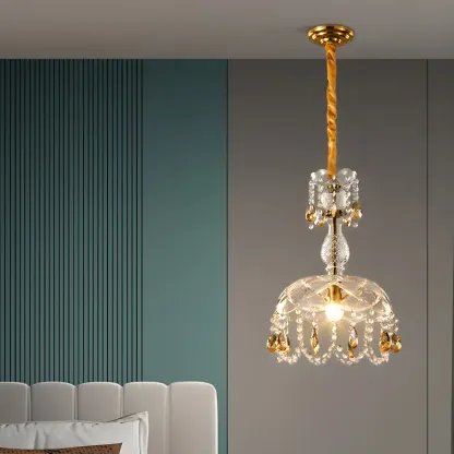Luxury Dome Clear Crystal Pendant Light Adjustable Height Image - 4