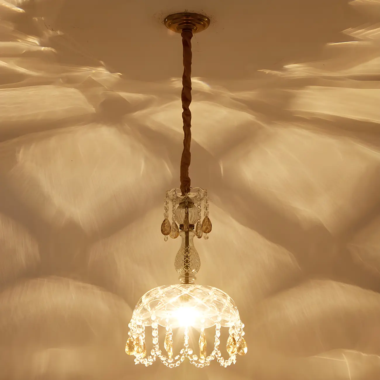 Luxury Dome Clear Crystal Pendant Light Adjustable Height Image - 7 | homeyfad