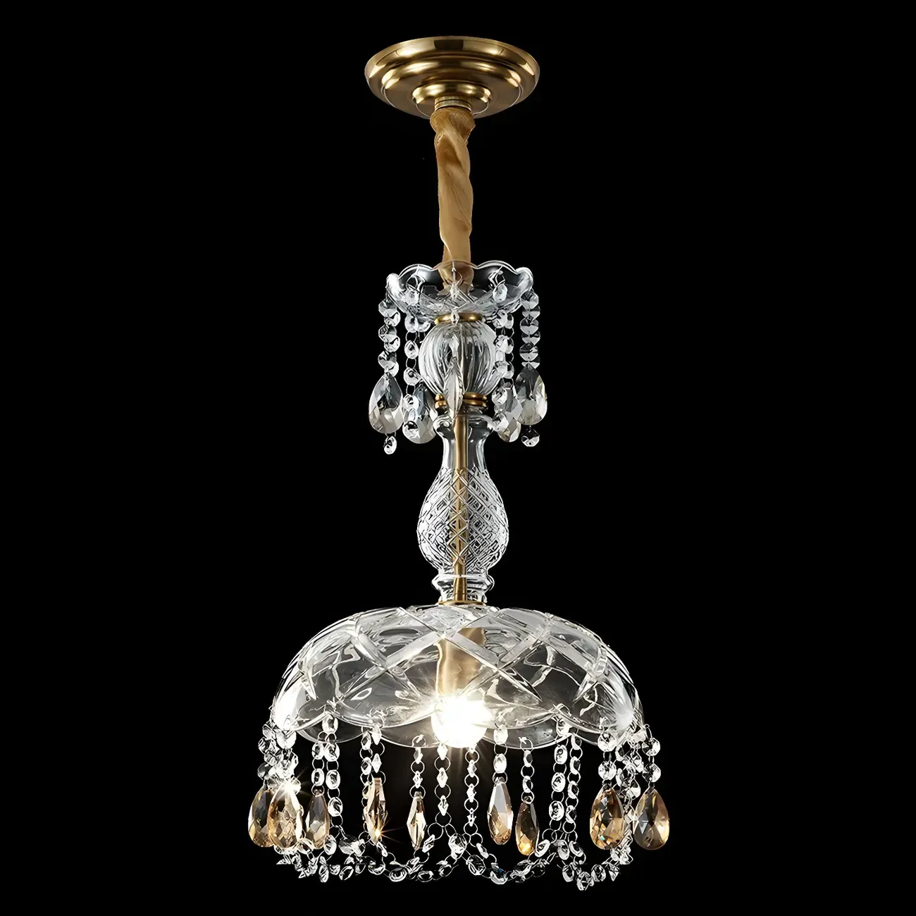 Luxury Dome Clear Crystal Pendant Light Adjustable Height Image - 9