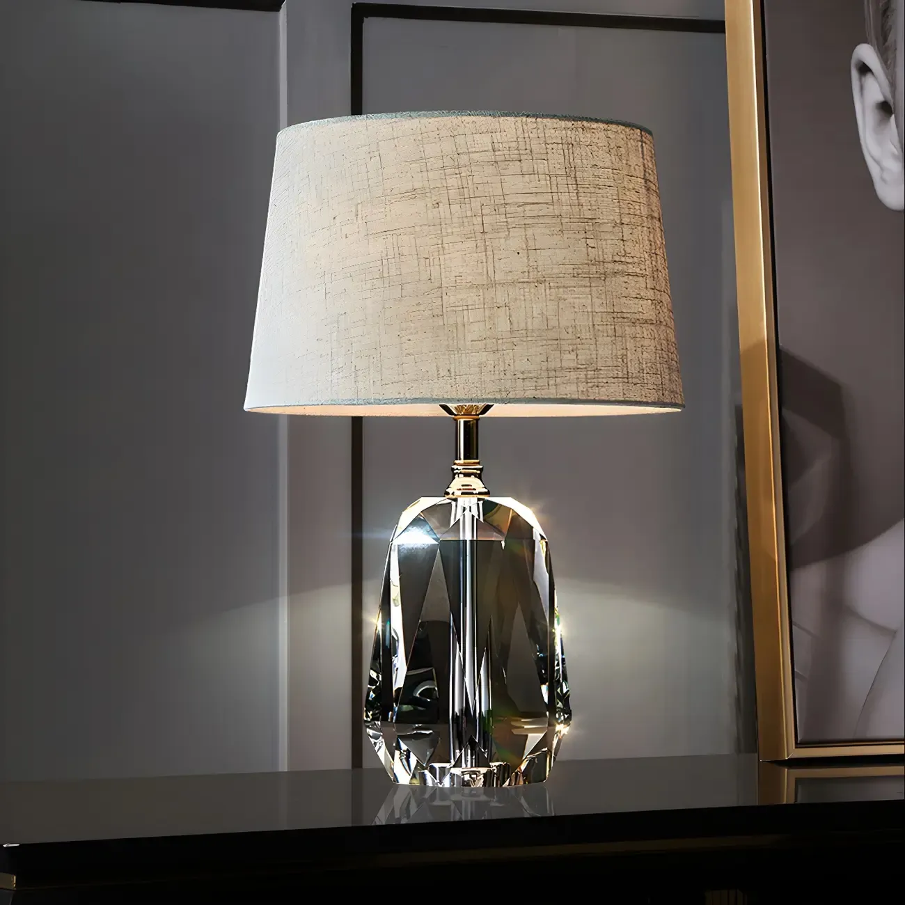 Luxury Crystal Base LED Fabric Table Lamp for Residential Use Image - 1