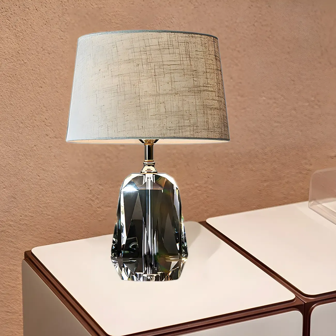 Luxury Crystal Base LED Fabric Table Lamp for Residential Use Image - 4