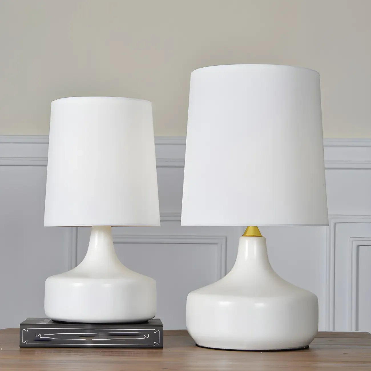 Modern Ceramic Barrel Bedside Table Lamp with Linen Shade Image - 7