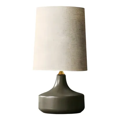 Modern Ceramic Barrel Bedside Table Lamp with Linen Shade Image - 12