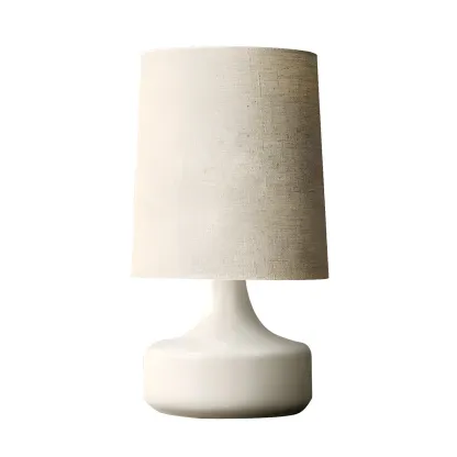 Modern Ceramic Barrel Bedside Table Lamp with Linen Shade Image - 14