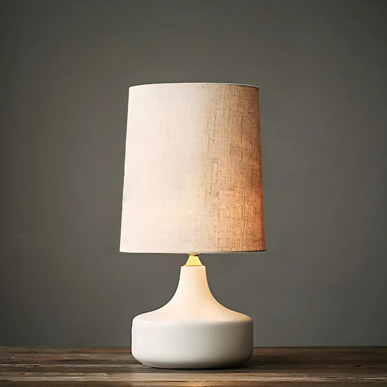 Modern Ceramic Barrel Bedside Table Lamp with Linen Shade Image - 6