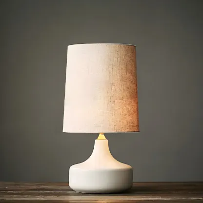Modern Ceramic Barrel Bedside Table Lamp with Linen Shade Image - 6