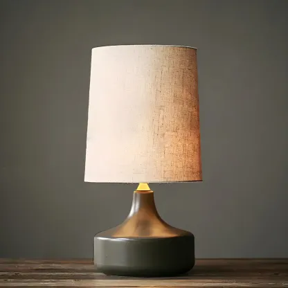 Modern Ceramic Barrel Bedside Table Lamp with Linen Shade Image - 1