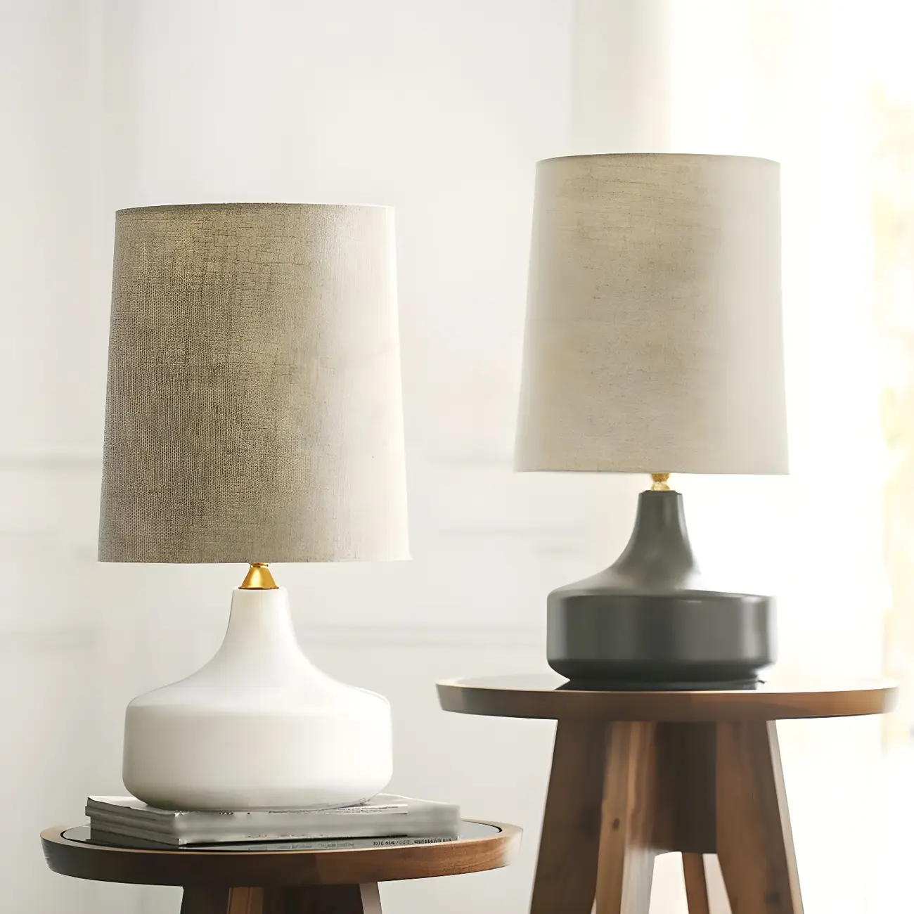 Modern Ceramic Barrel Bedside Table Lamp with Linen Shade Image - 5 | homeyfad