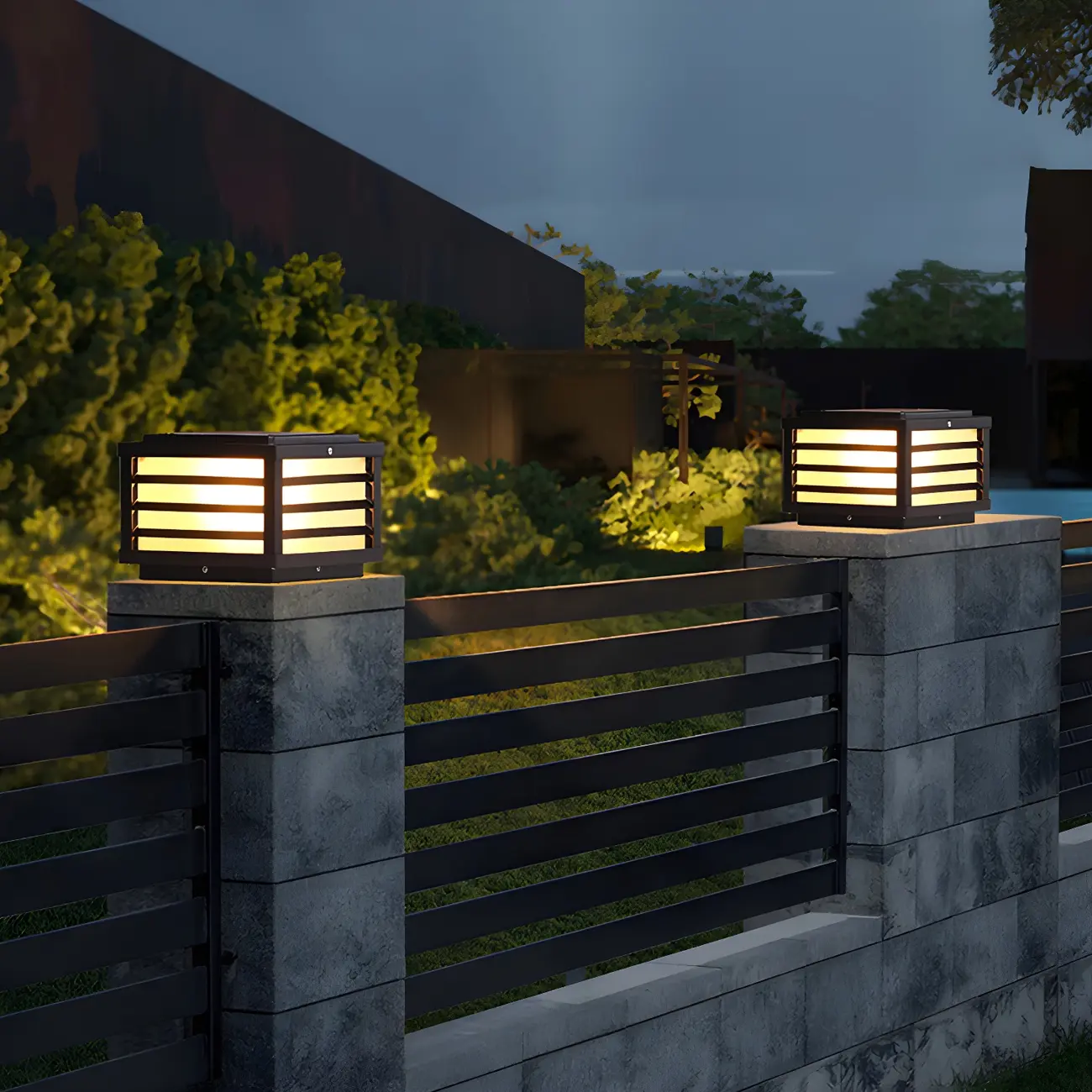 Outdoor Rectangle Solar LED Post Light in All Weather Image - 3 | homeyfad