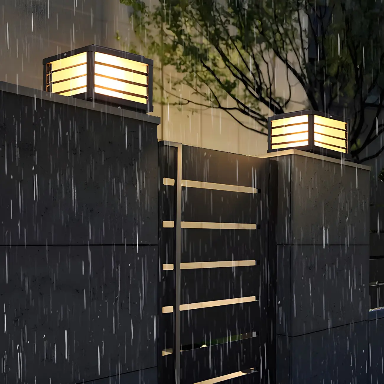 Outdoor Rectangle Solar LED Post Light in All Weather Image - 2 | homeyfad