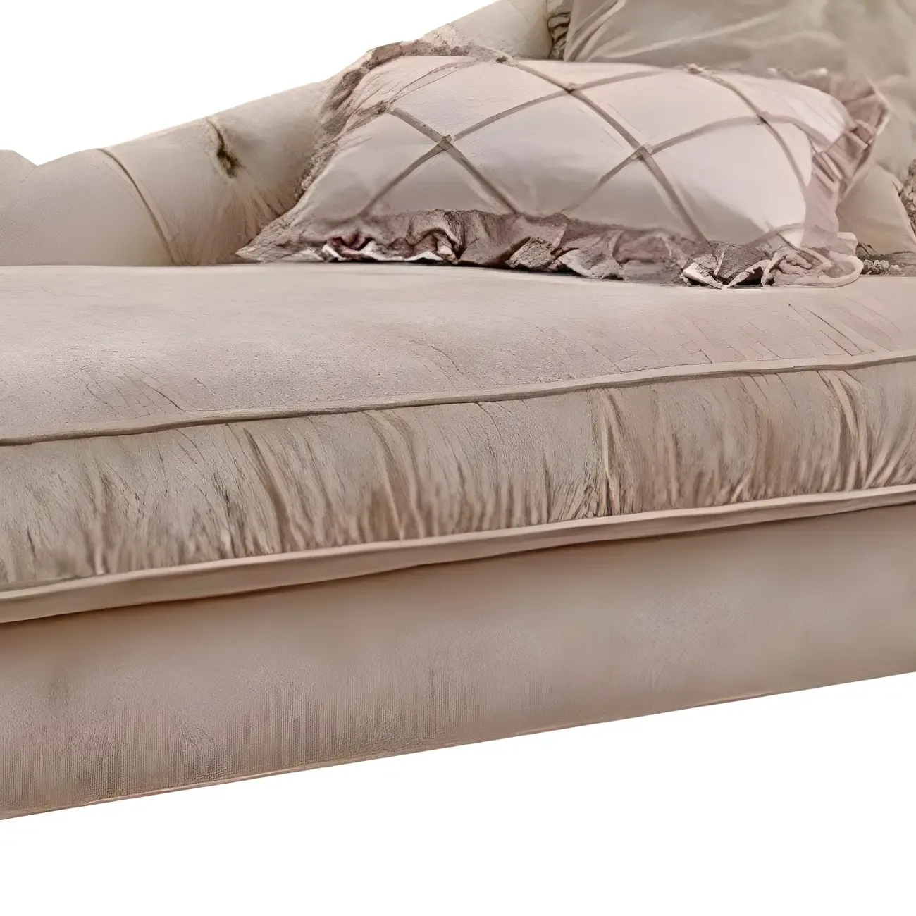 French Country Beige Chenille Tufted Chaise Lounge Image - 4