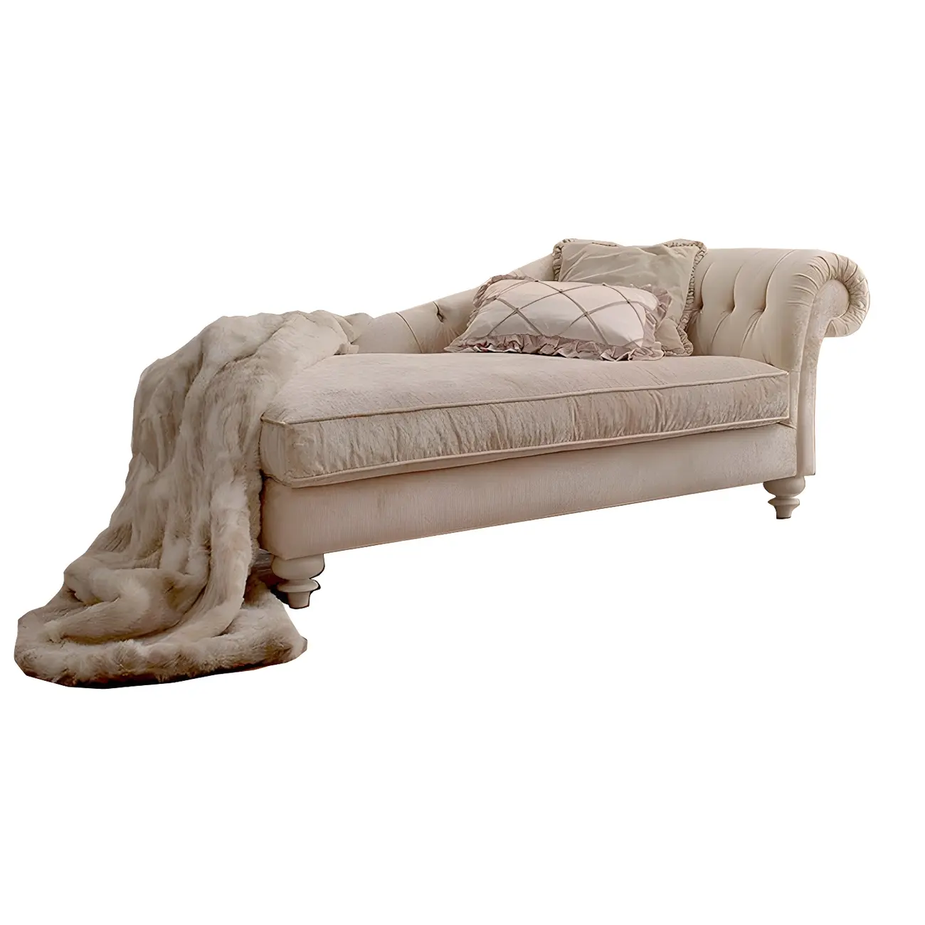 French Country Beige Chenille Tufted Chaise Lounge Image - 6 | homeyfad