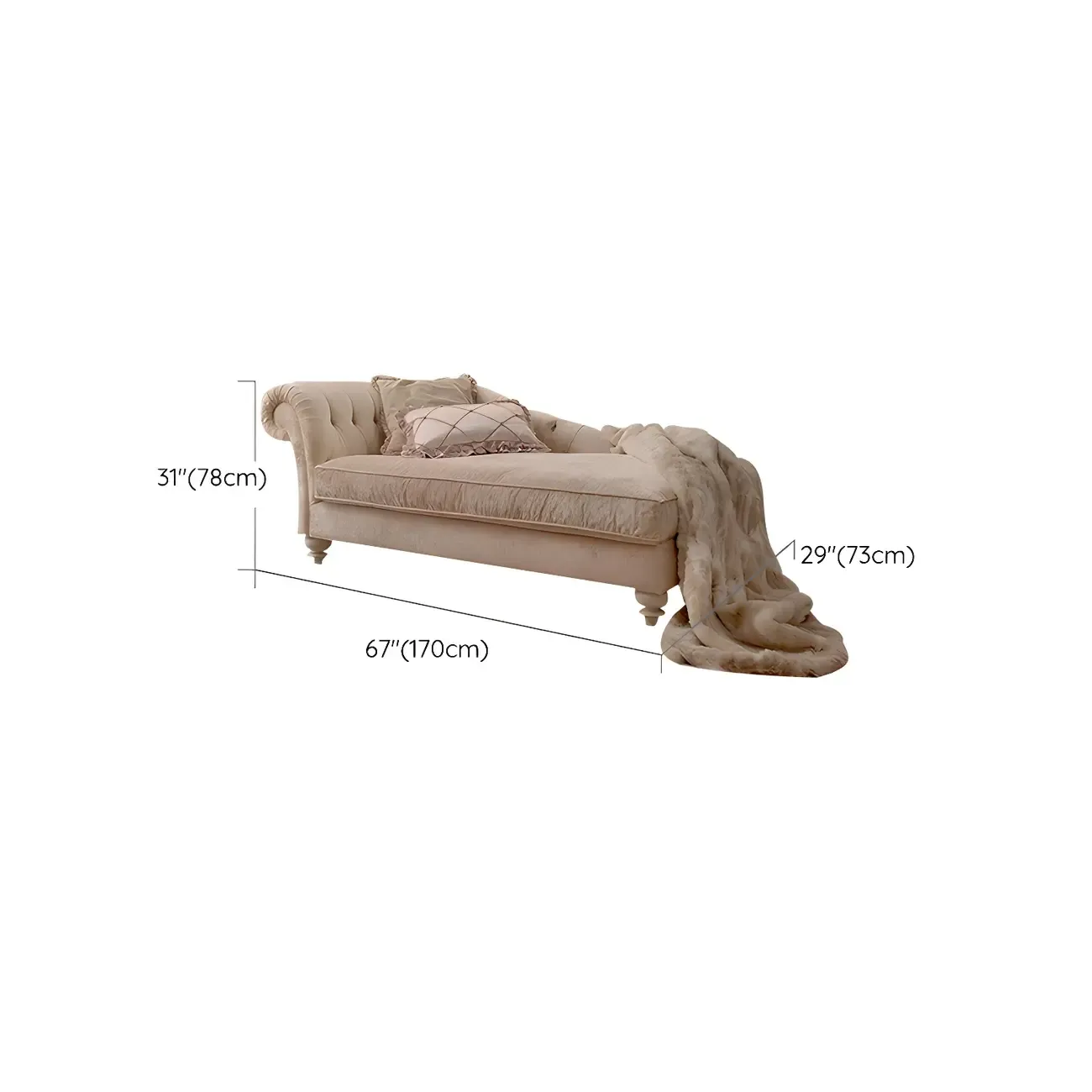 French Country Beige Chenille Tufted Chaise Lounge #size