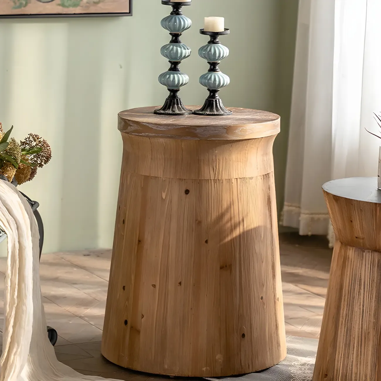 Elegant Geometric Wooden Block Accent Side Table Image - 13