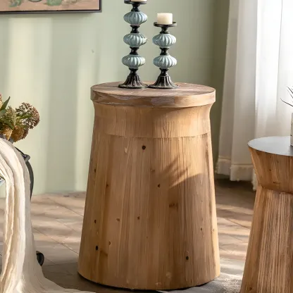Elegant Geometric Wooden Block Accent Side Table Image - 13