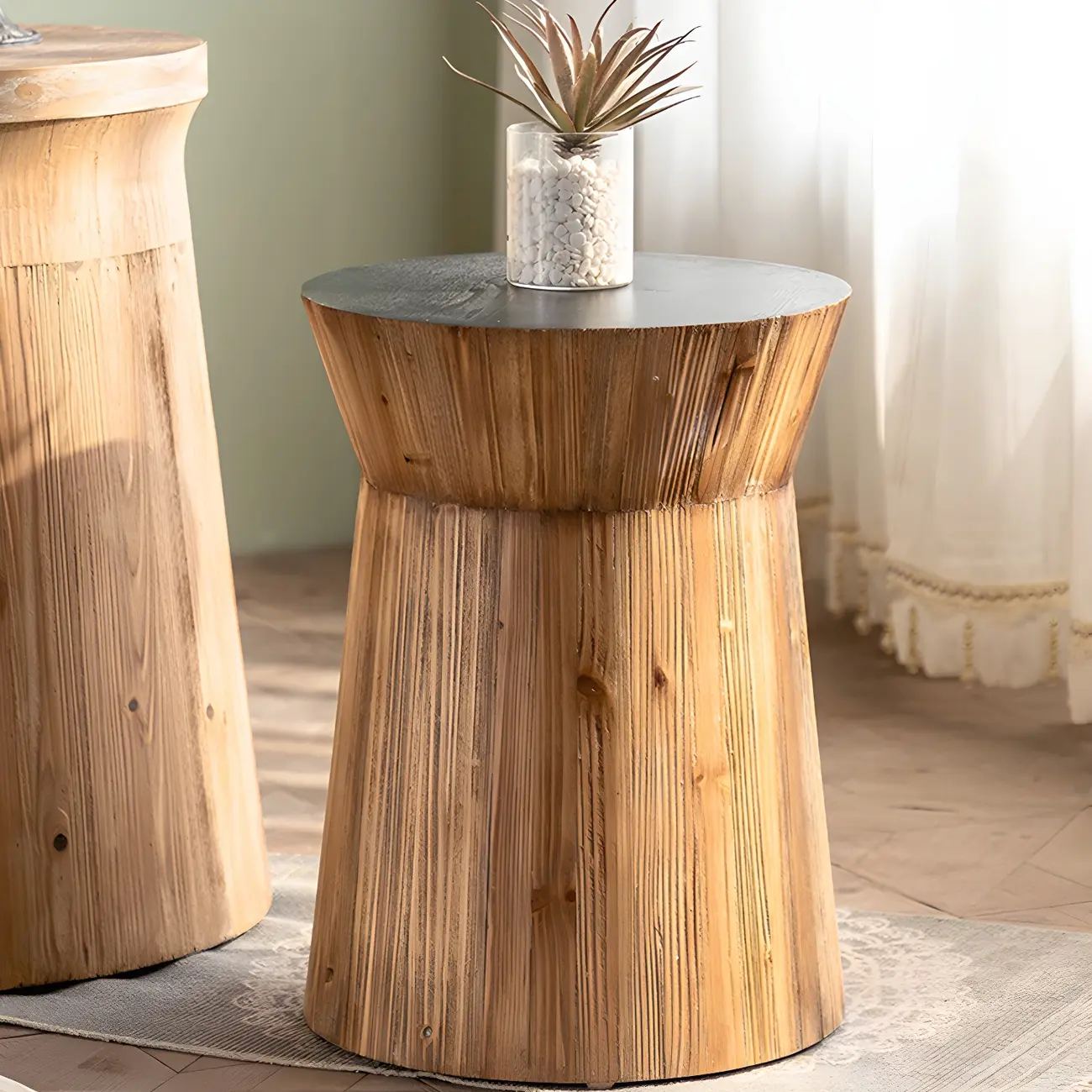 Elegant Geometric Wooden Block Accent Side Table Image - 20 | homeyfad