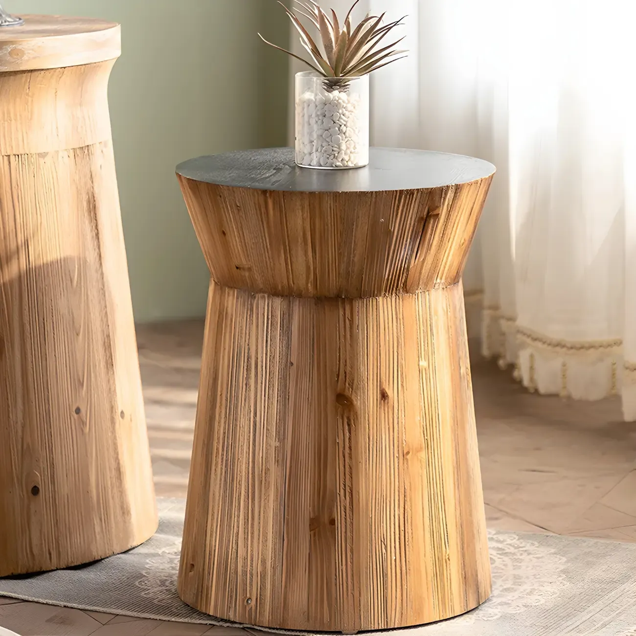 Elegant Geometric Wooden Block Accent Side Table Image - 20