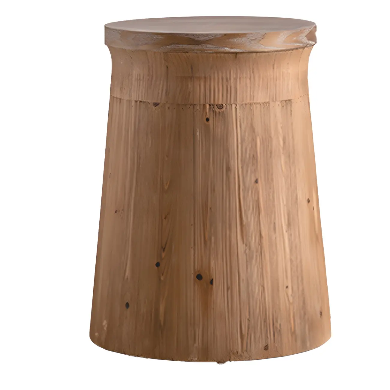 Round Drum Rustic Wooden Side Table with Natural Finish Image - 14 | homeyfad