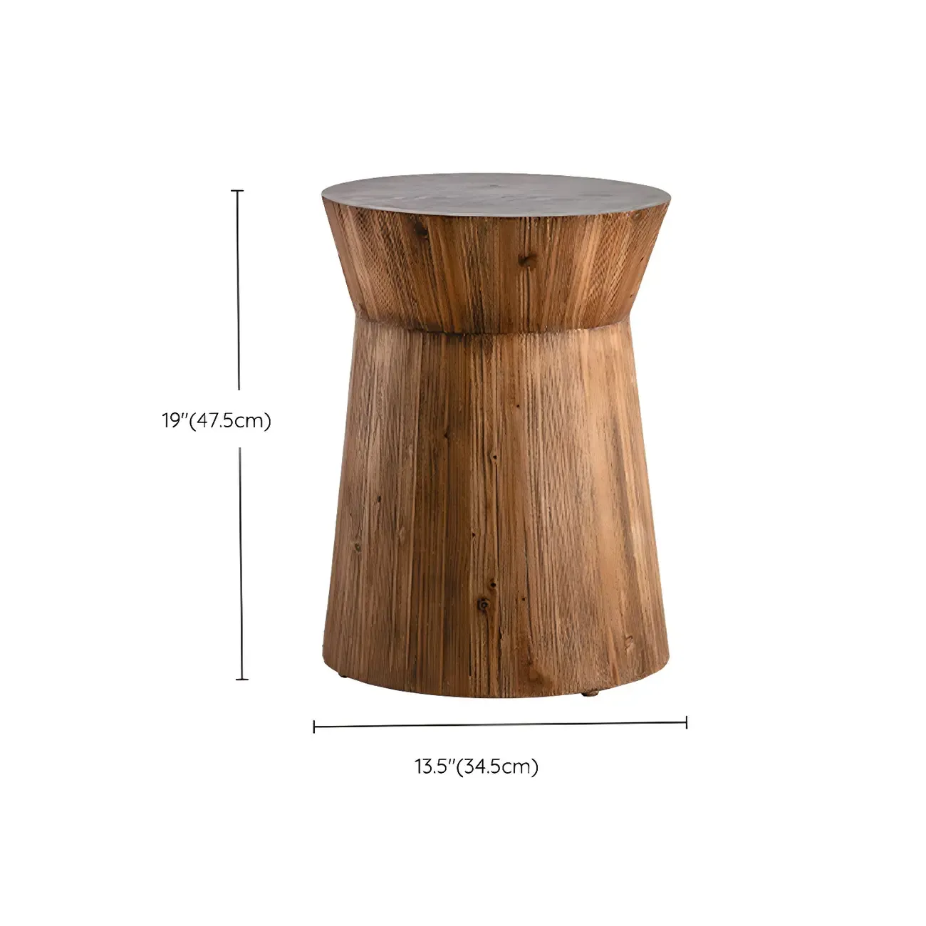 Round Drum Rustic Wooden Side Table with Natural Finish Image - 16