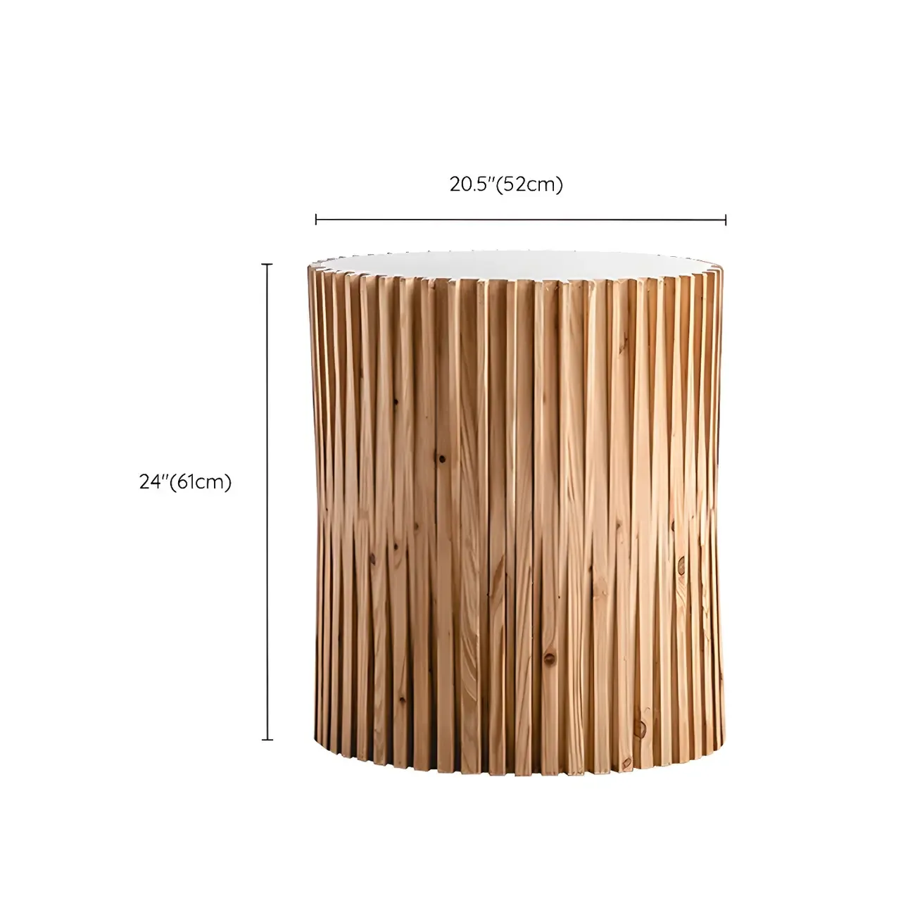 Round Drum Rustic Wooden Side Table with Natural Finish Image - 17