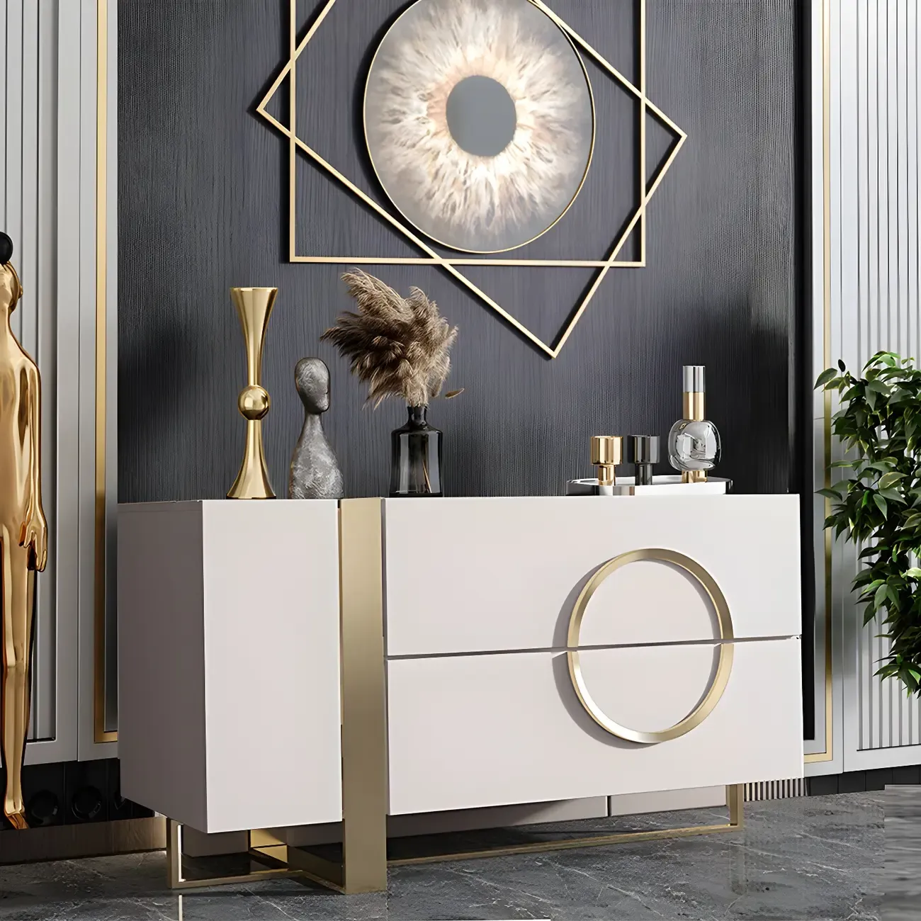 Glam White Wooden Combo Dresser with Storage for Bedroom Image - 1