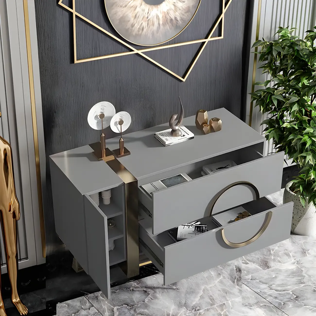 Glam White Wooden Combo Dresser with Storage for Bedroom Image - 5