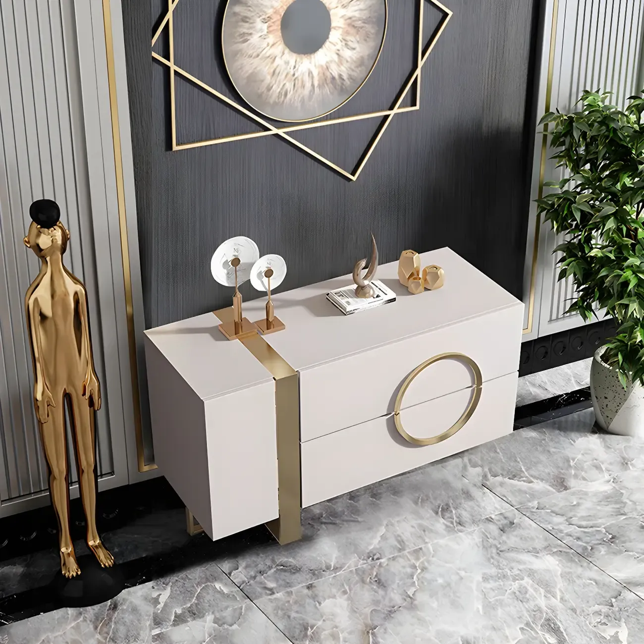 Glam White Wooden Combo Dresser with Storage for Bedroom Image - 6