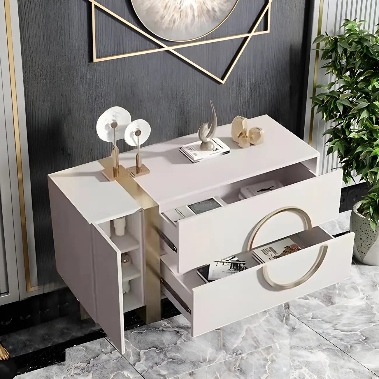 Glam White Wooden Combo Dresser with Storage for Bedroom Image - 2