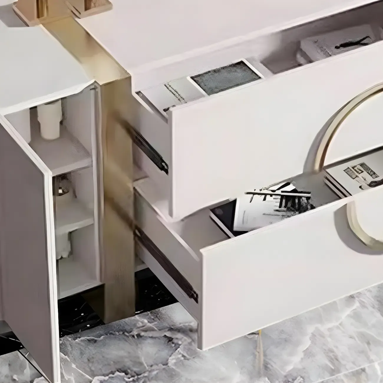 Glam White Wooden Combo Dresser with Storage for Bedroom Image - 8