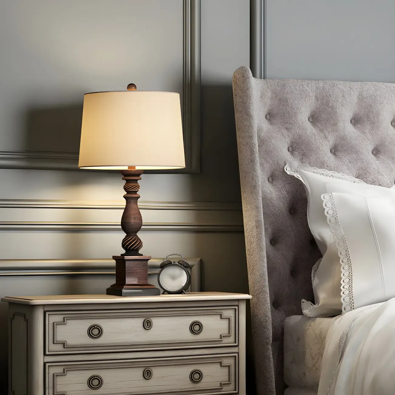 Traditional Brown Resin LED Table Lamp for Bedside Lighting Image - 1