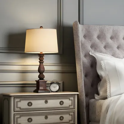 Traditional Brown Resin LED Table Lamp for Bedside Lighting Image - 1