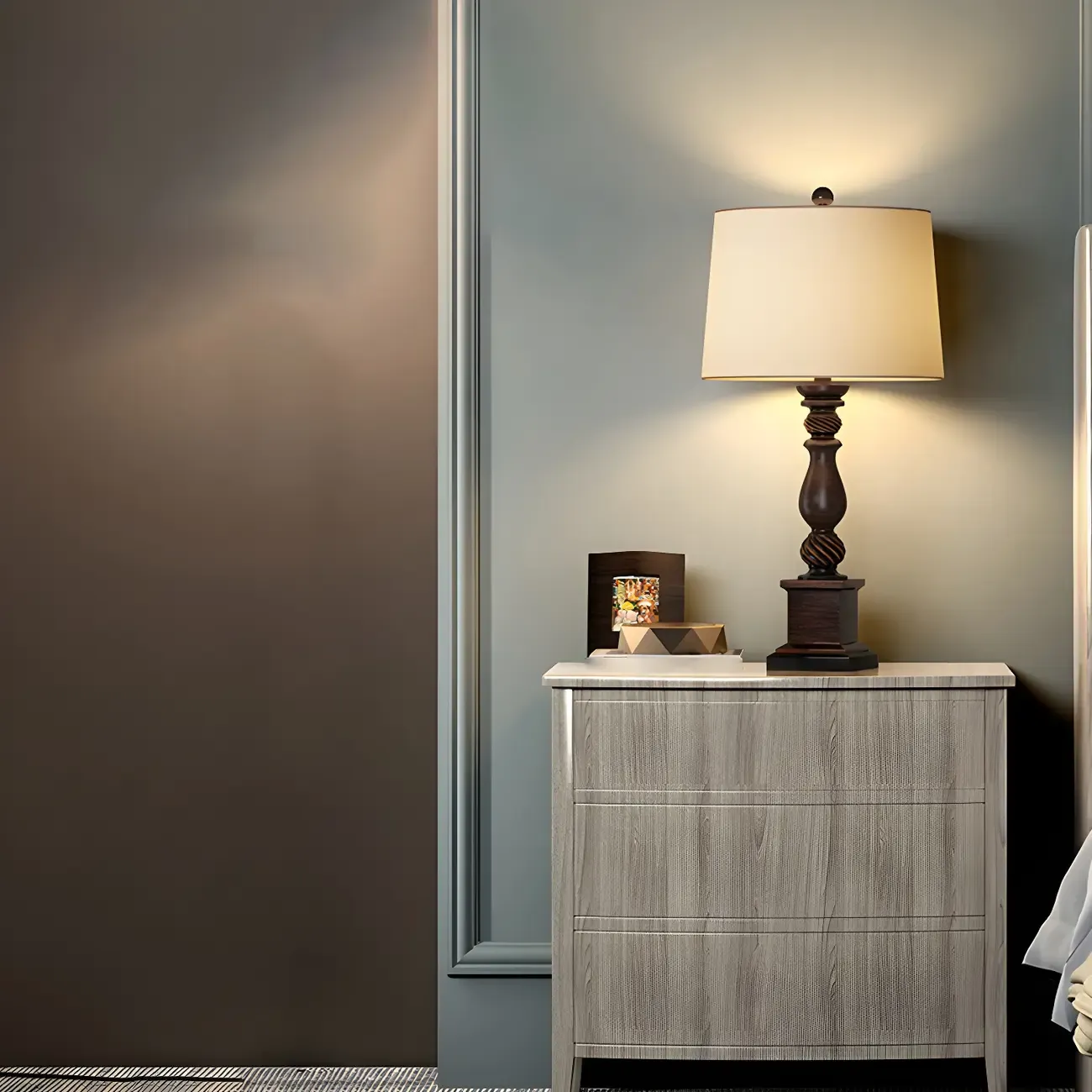 Traditional Brown Resin LED Table Lamp for Bedside Lighting Image - 2