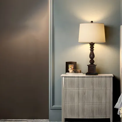 Traditional Brown Resin LED Table Lamp for Bedside Lighting Image - 2
