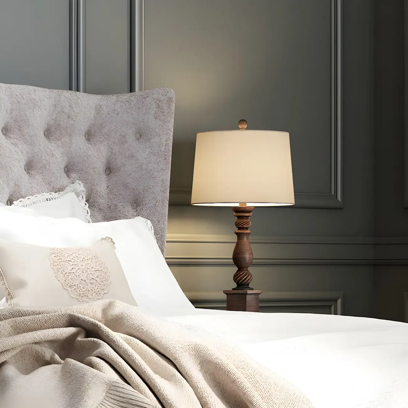 Traditional Brown Resin LED Table Lamp for Bedside Lighting Image - 3