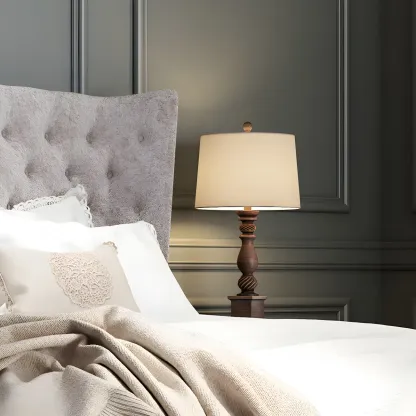 Traditional Brown Resin LED Table Lamp for Bedside Lighting Image - 3