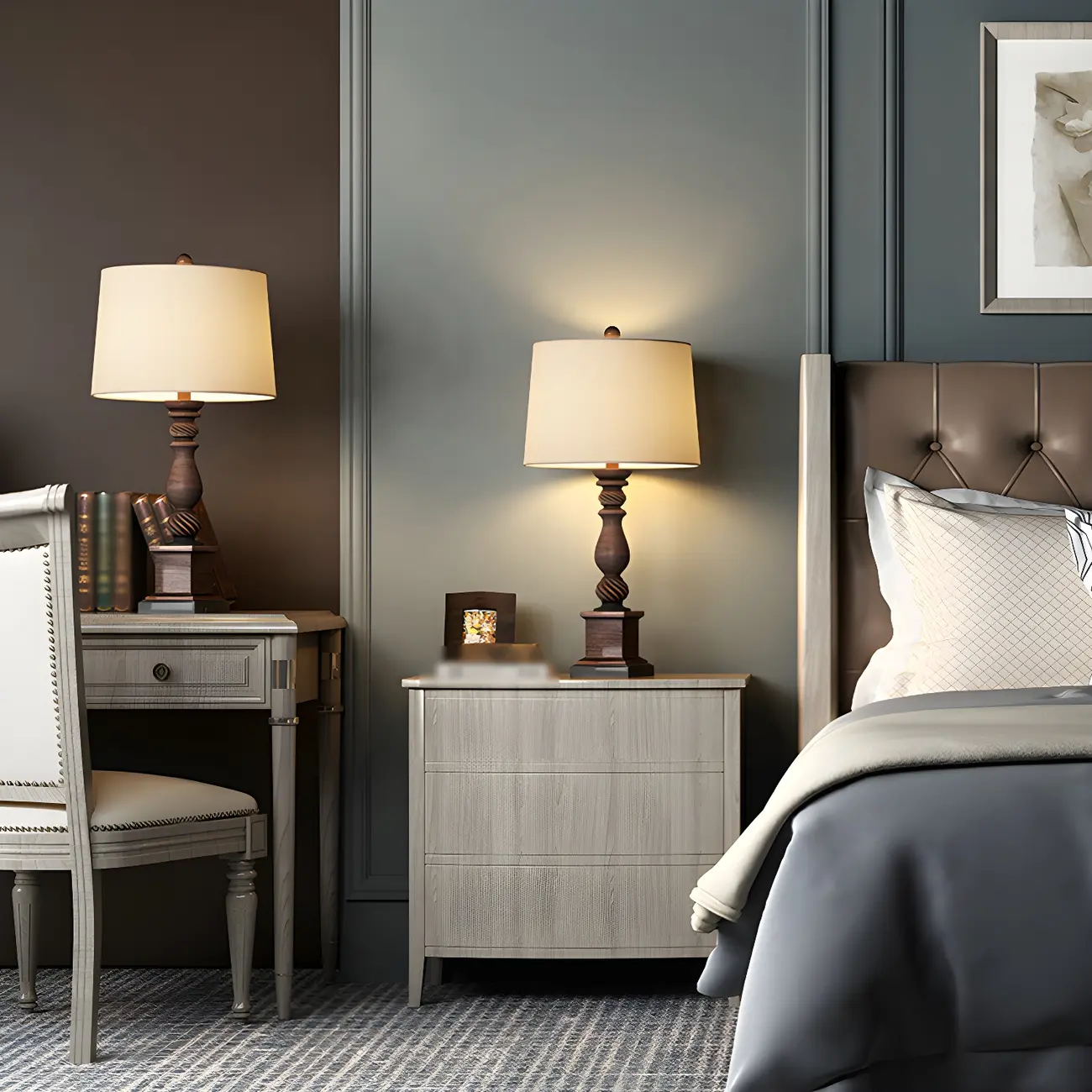 Traditional Brown Resin LED Table Lamp for Bedside Lighting Image - 4 | homeyfad