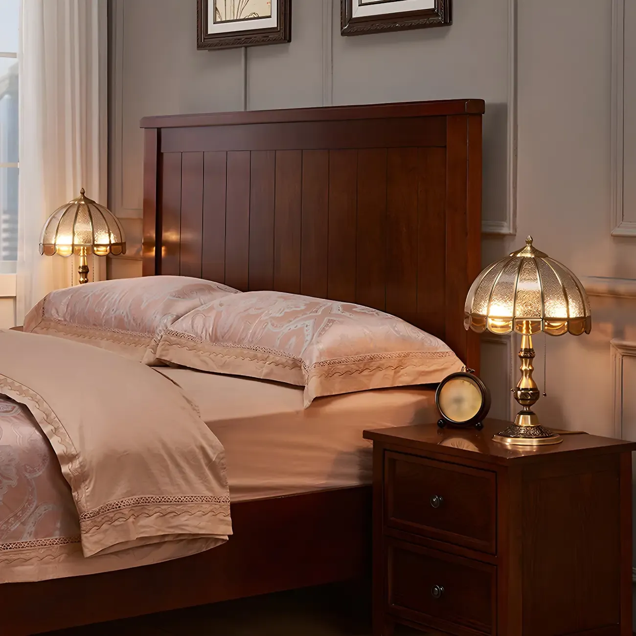 Vintage Luxury Dome Shape Table Lamp Brass and Glass Image - 2