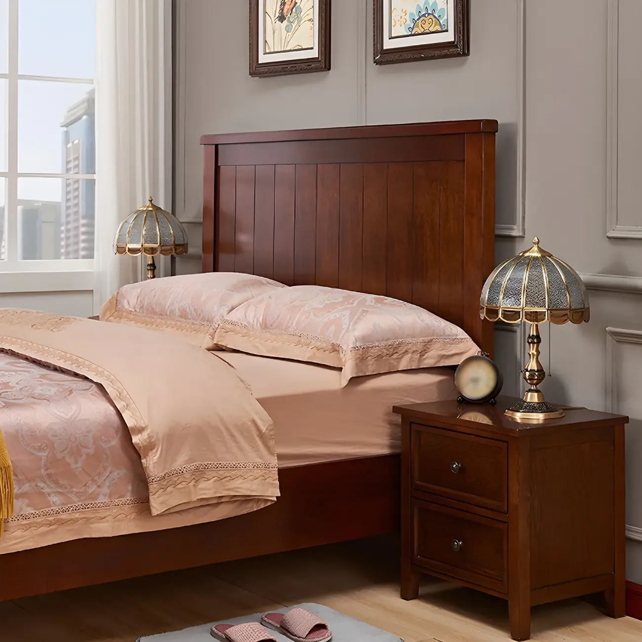 Vintage Luxury Dome Shape Table Lamp Brass and Glass Image - 6