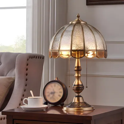 Vintage Luxury Dome Shape Table Lamp Brass and Glass Image - 3