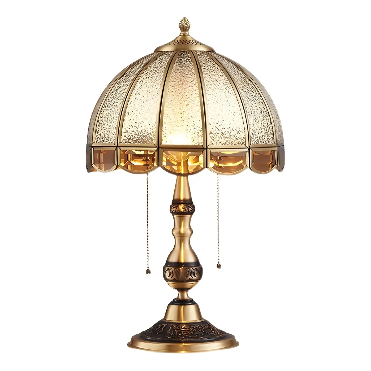 Vintage Luxury Dome Shape Table Lamp Brass and Glass Image - 7