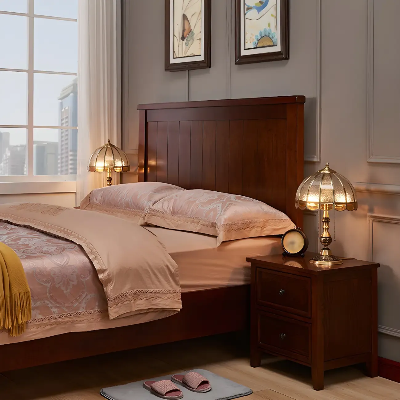 Vintage Luxury Dome Shape Table Lamp Brass and Glass Image - 11