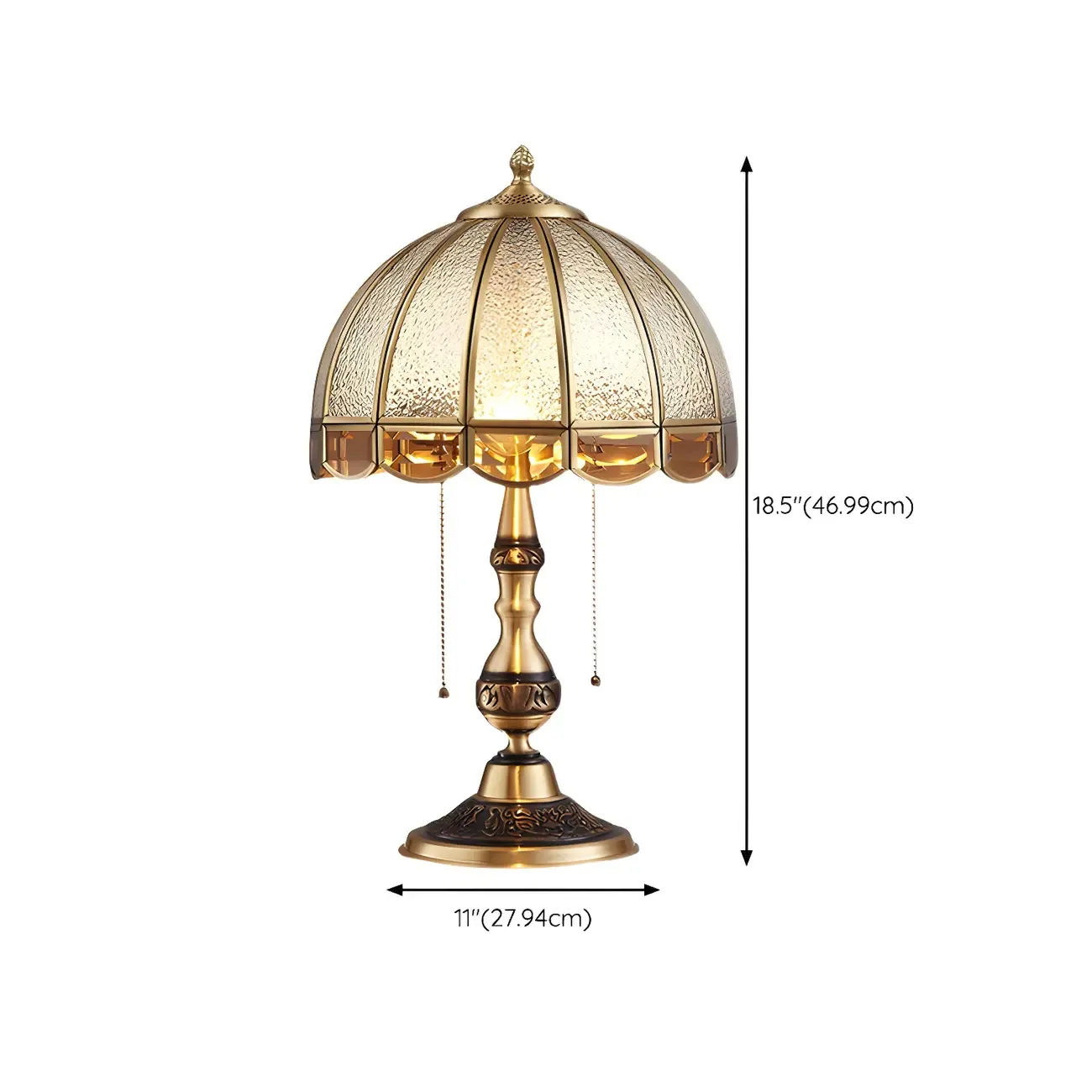 Vintage Luxury Dome Shape Table Lamp Brass and Glass #size