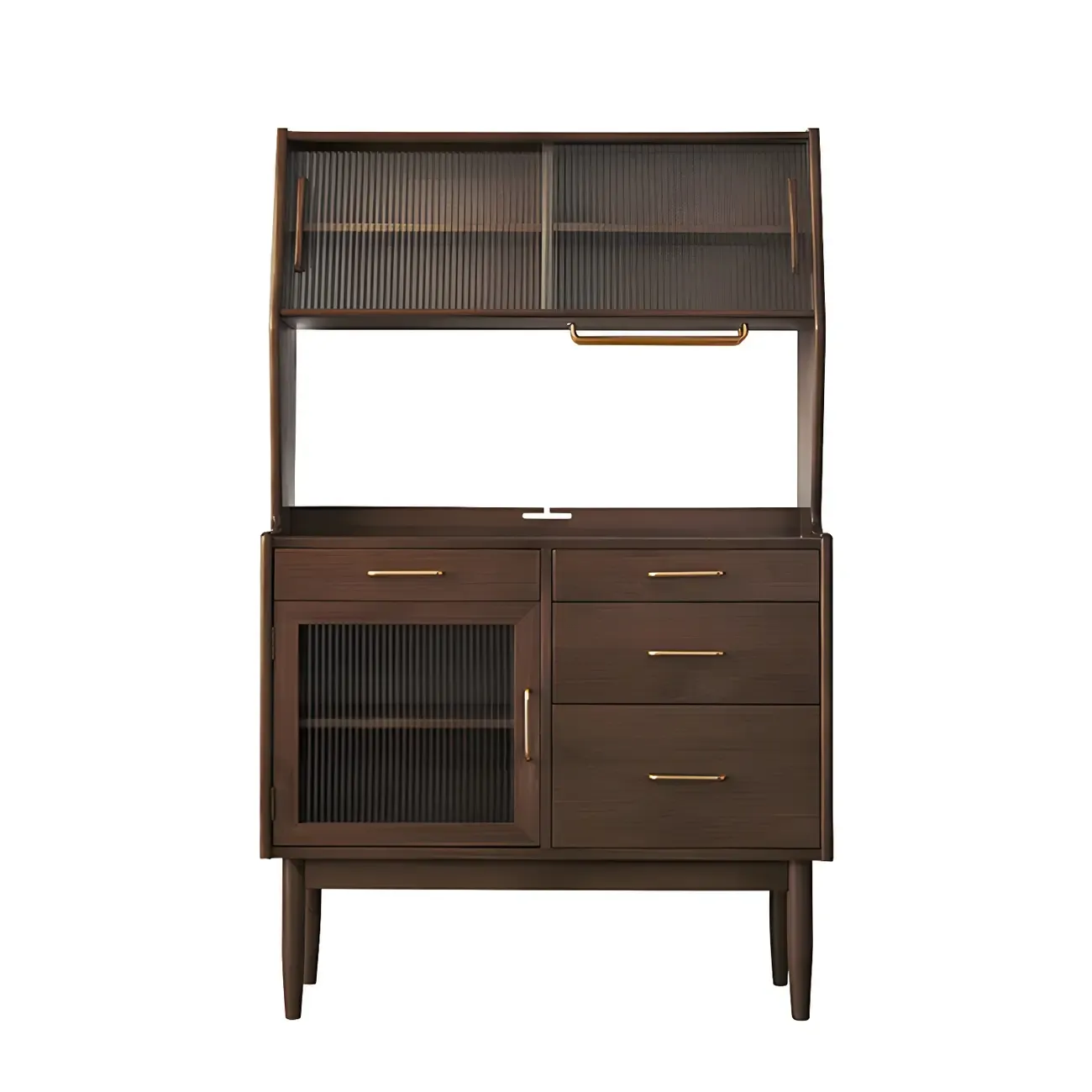 Retro Wooden Display Cabinet with Glass Doors for Kitchen Image - 9