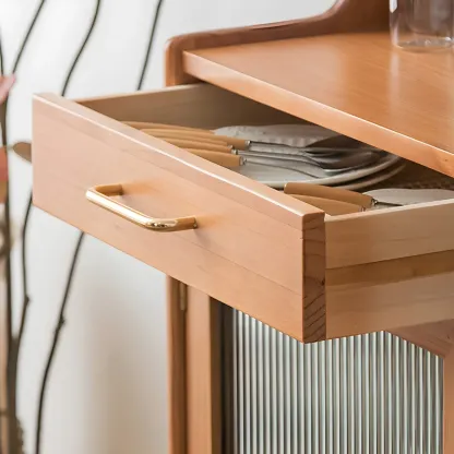 Retro Wooden Display Cabinet with Glass Doors for Kitchen Image - 14