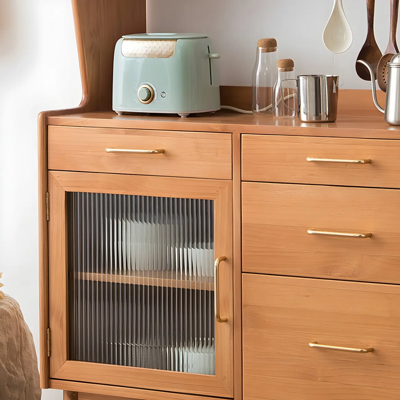 Retro Wooden Display Cabinet with Glass Doors for Kitchen Image - 15 | homeyfad