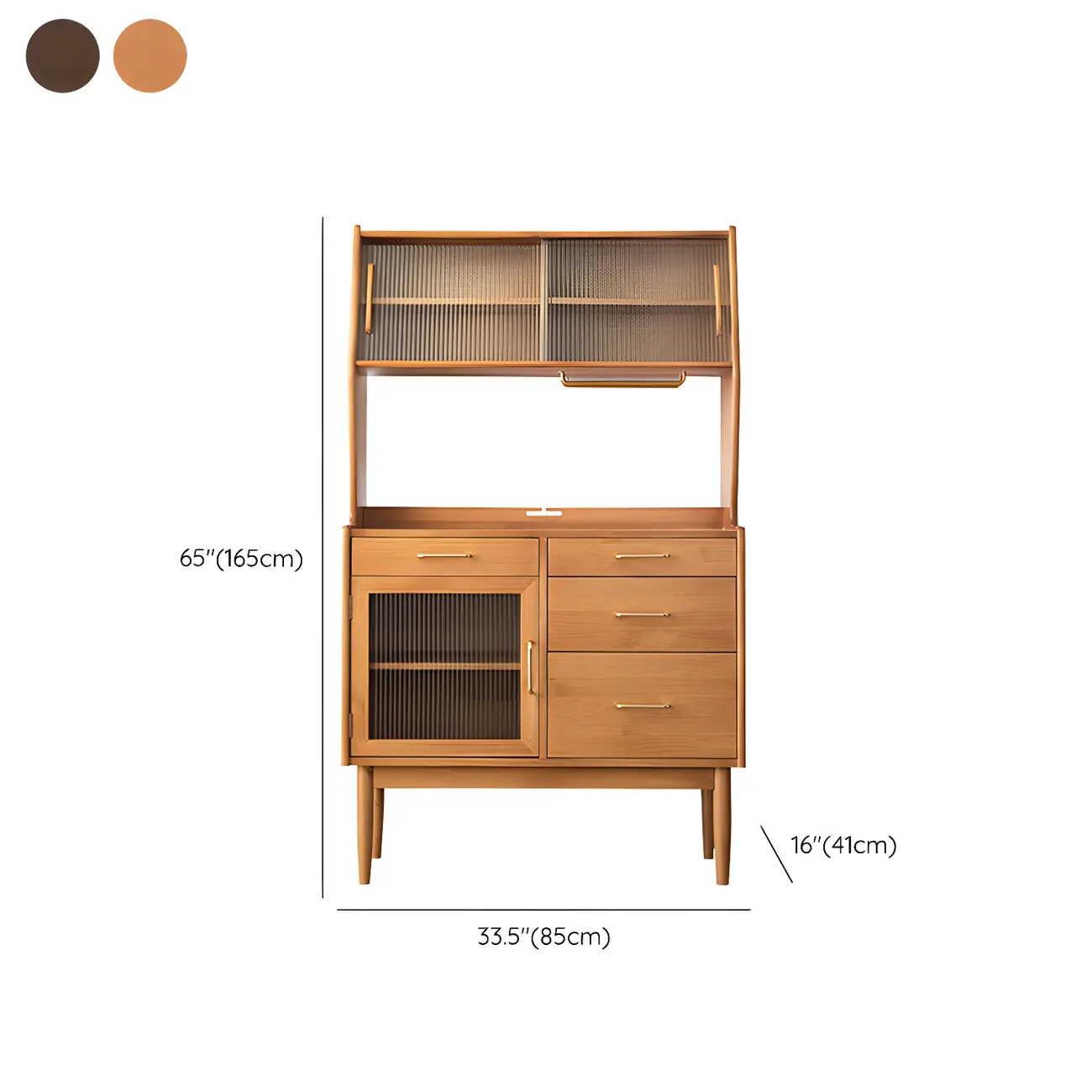 Retro Wooden Display Cabinet with Glass Doors for Kitchen #size | homeyfad