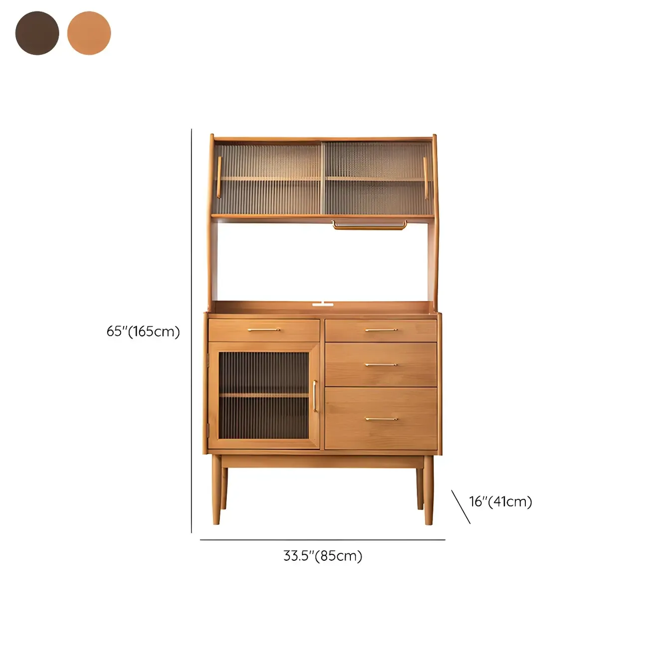 Retro Wooden Display Cabinet with Glass Doors for Kitchen #size