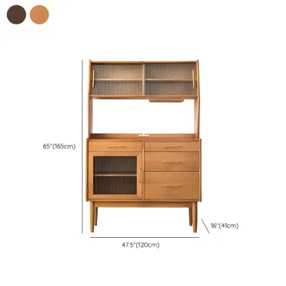 Retro Wooden Display Cabinet with Glass Doors for Kitchen Image - 20