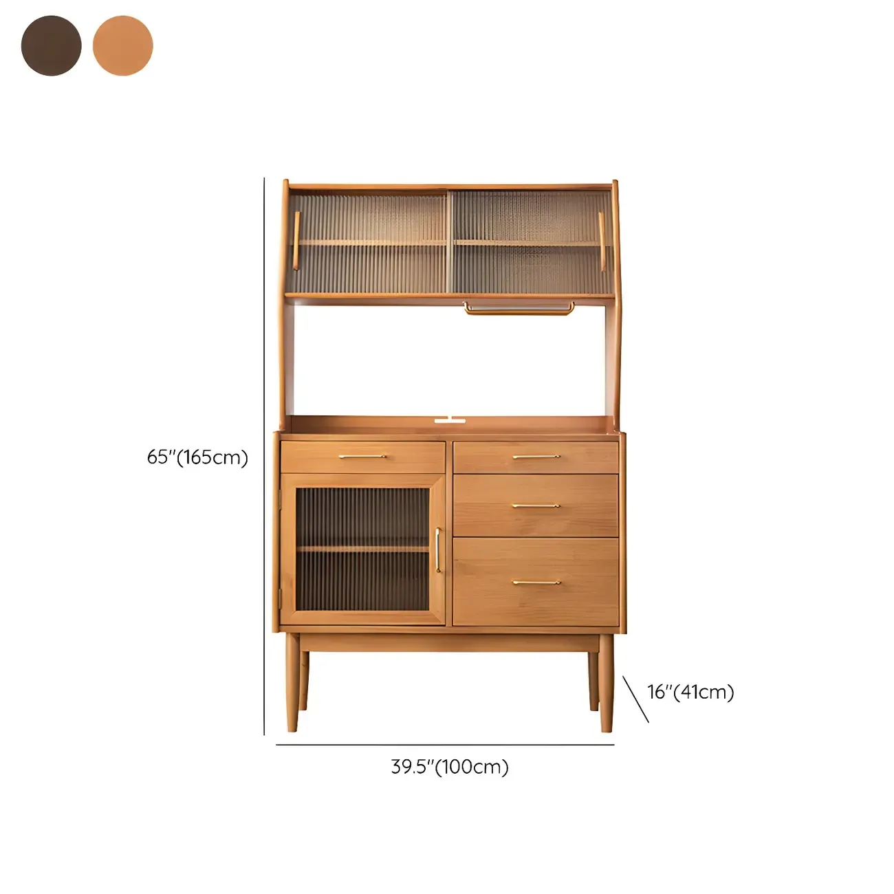 Retro Wooden Display Cabinet with Glass Doors for Kitchen Image - 21